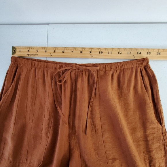 Zara Wide Leg Hi-Rise Pants Size L Gauzy Elastic Waist Pull-on with Pockets Long - Picture 6 of 14